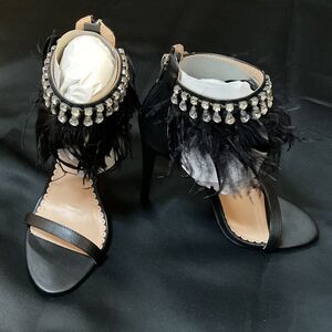 Zigi Soho Black Feathered Heels with Bead Accents